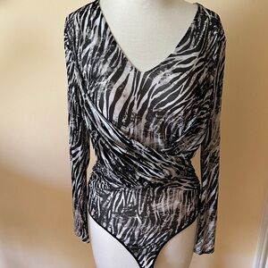 Bebe Black and White Zebra Print Bodysuit